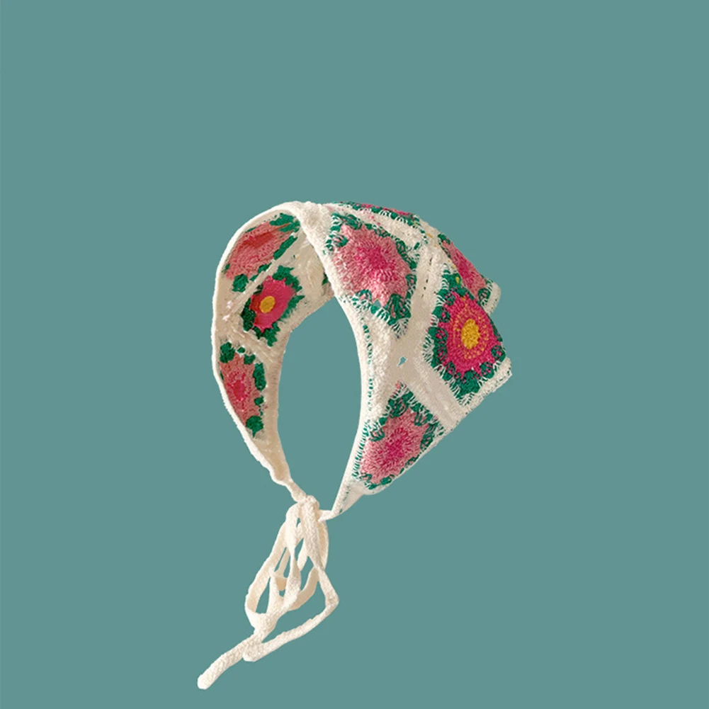 

Stylish Women's Knitted Headscarf Handmade Triangle Hair Accessory with Flower Detail for Fashionable Looks