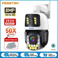 8MP 4K HD 50X Zoom Wifi PTZ Camera Outdoor Dual Lens Dual Screen AI Auto Tracking Color Night Vision IP Security Camera iCSee