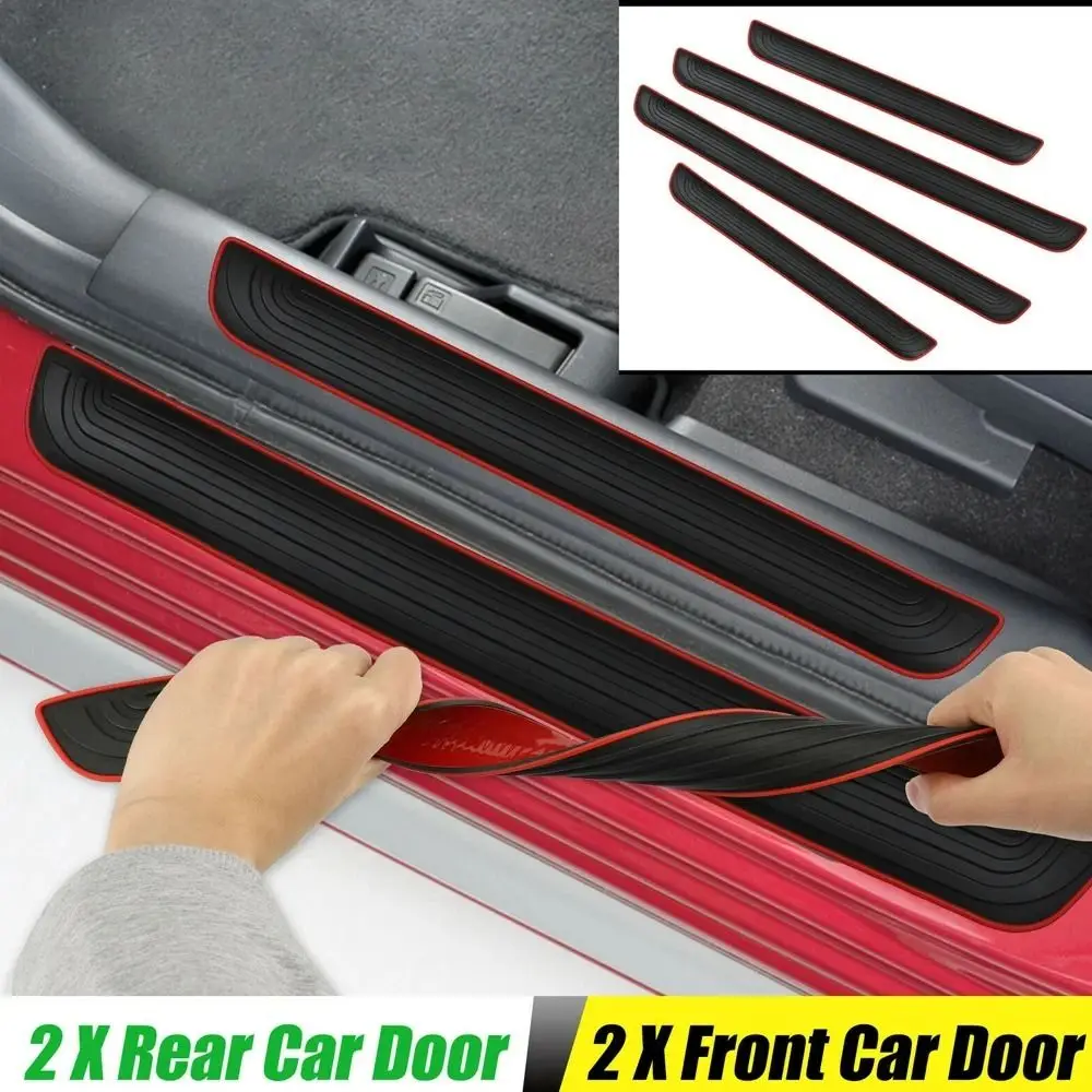 4pcs Anti-scratch Car Door Sill Scuff Covers Car Accessories PVC Rubber Autos Step Protector Adhesive Plate Universal