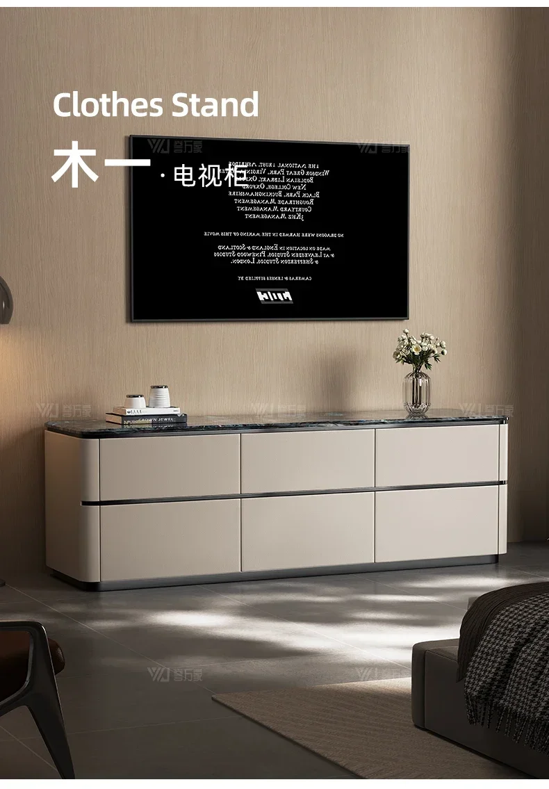 

Italian minimalist TV cabinet, living room floor storage locker, light luxury marble TV cabinet