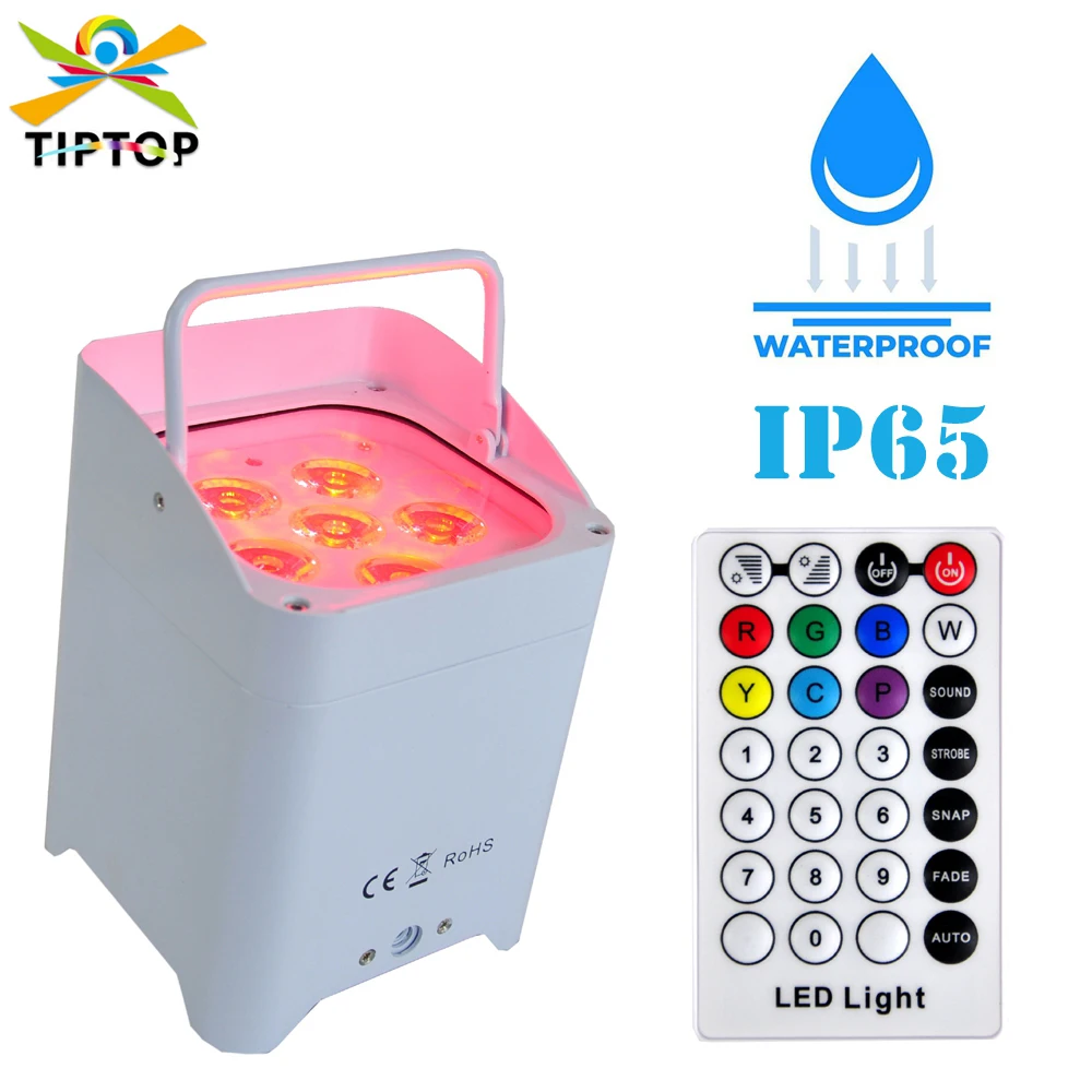 

TIPTOP 6x18 Вт RGBWA УФ 6 в 1 Водонепроницаемая батарея беспроводная светодиодная аналогичная белая алюминиевая оболочка IP65 2,4G ИК пульт дистанционного управления