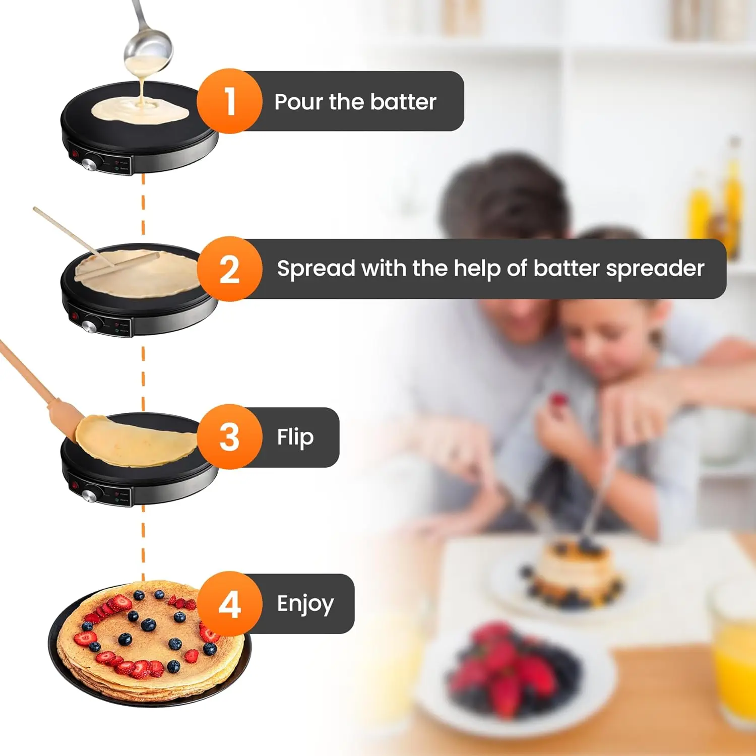 ماكينة صنع الكريب الكهربائية، ماكينة التورتيلا متعددة الوظائف غير لاصقة، مثالية للكريب والفطائر والروتي وملعقة خشبية ورياضة الخليط