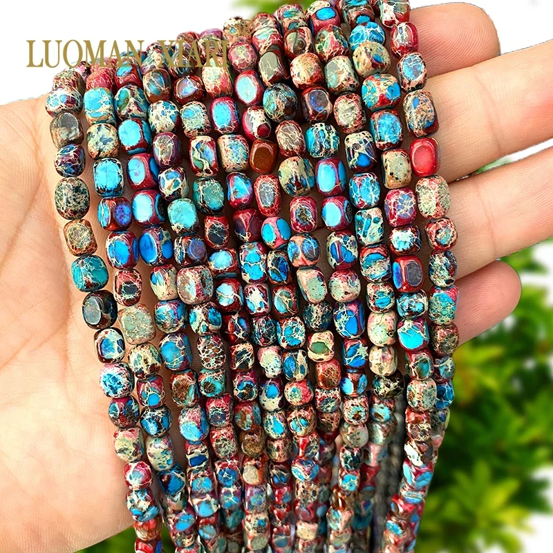 5-7MM Irregular Square Natural Stone Blue Red Sea Sediment Jasper Loose Spacer Beads for Jewelry Making Diy Bracelet Accessories