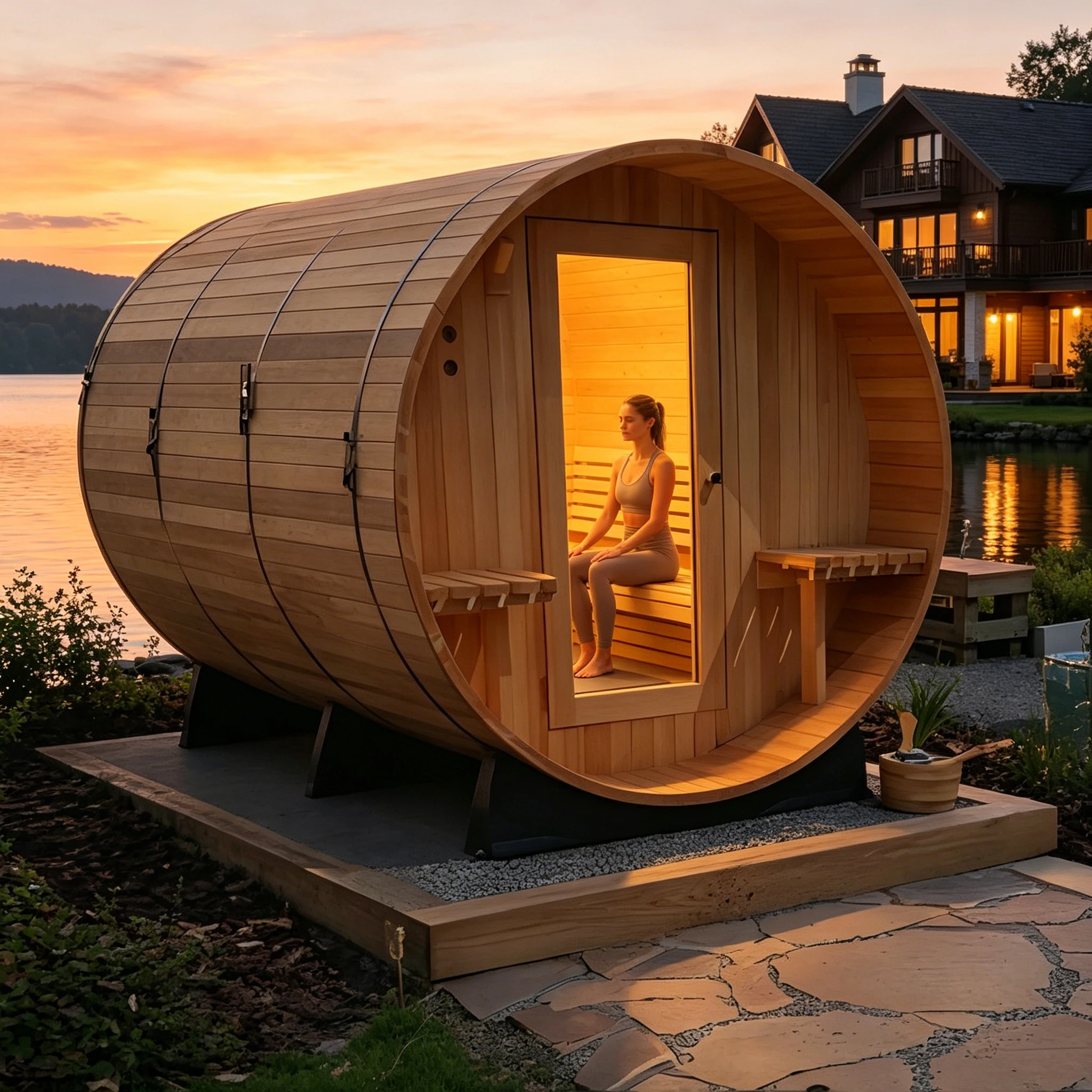 Outdoor Wooden Steam Sauna Pod 2–6 Person Heat Therapy Cabin with Stone Heater Ideal for Garden Patio Spa Experience