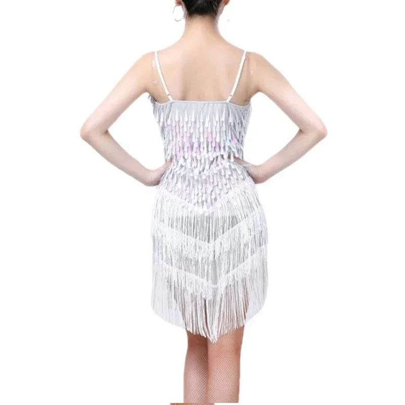Mulheres brilhantes lantejoulas vestido de dança latina brilhante borla festa dancewear palco traje salão salsa samba rumba jazz tango outfit