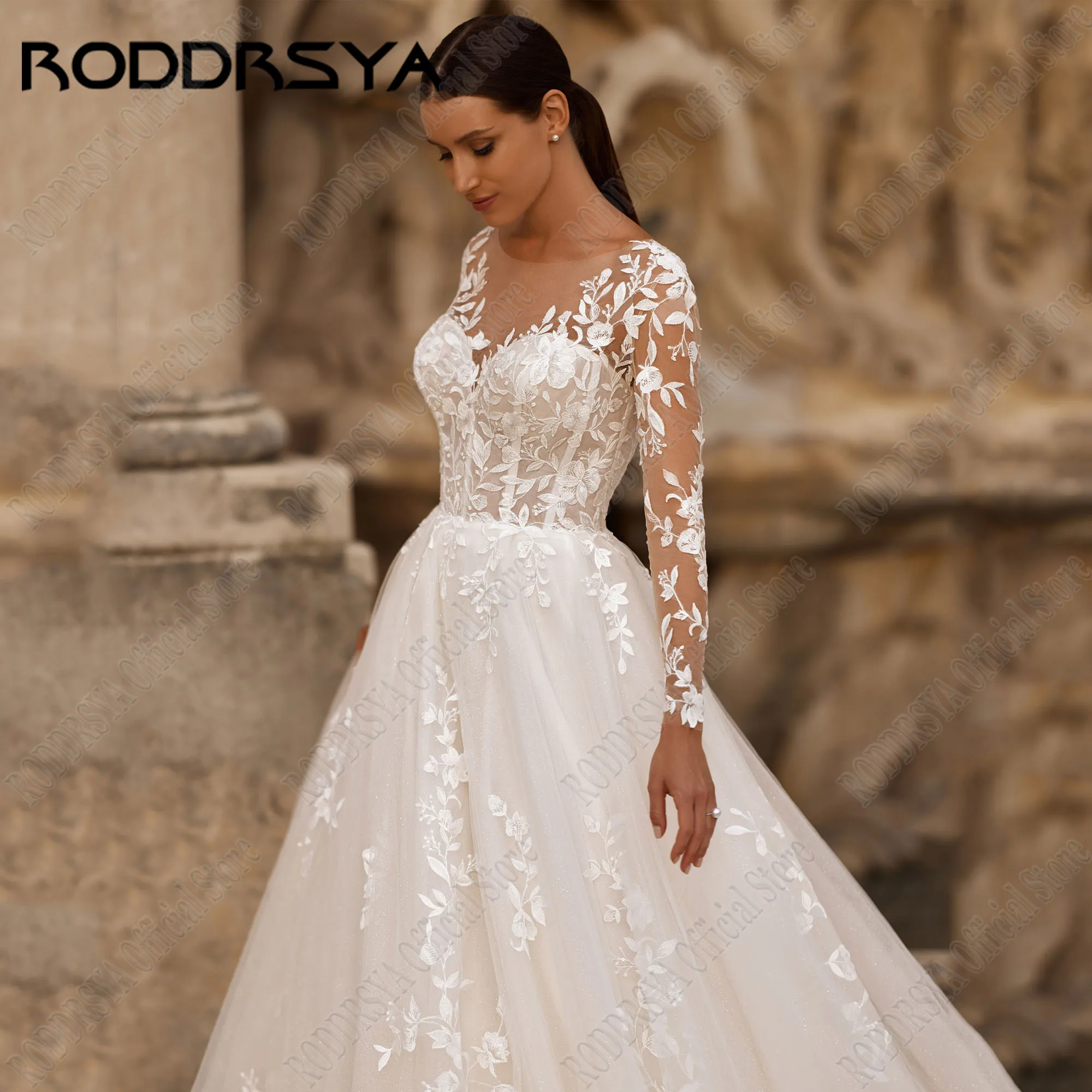 RODDRSYA O-Neck Applique Lace Wedding Gowns Women Long Sleeves Boho vestidos de novia A-Line Elegant Bride Dresses Customized