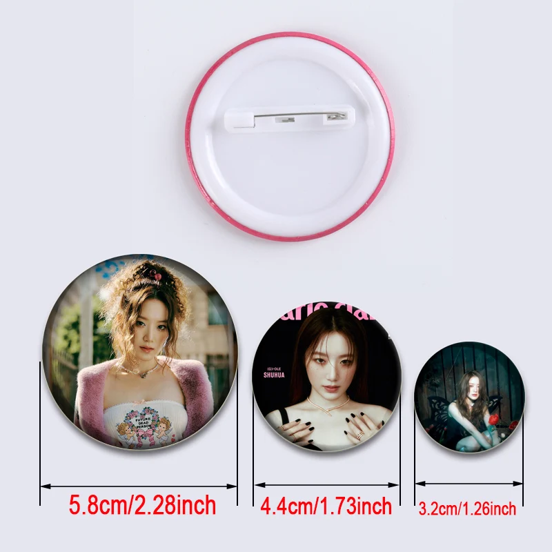 32/44/58mm (G)I-DLE spille rotonde fatte a mano spille KPOP Idol per zaino abbigliamento cappello accessori per gioielli ventagli regali