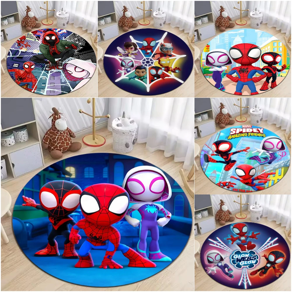 سجادة دائرية مطبوعة من MINISO Marvel Spiderman، سجادة حمراء وزرقاء نابضة بالحياة لغرفة اللعب للأولاد، فكرة هدية، سجادة كرسي أريكة #1