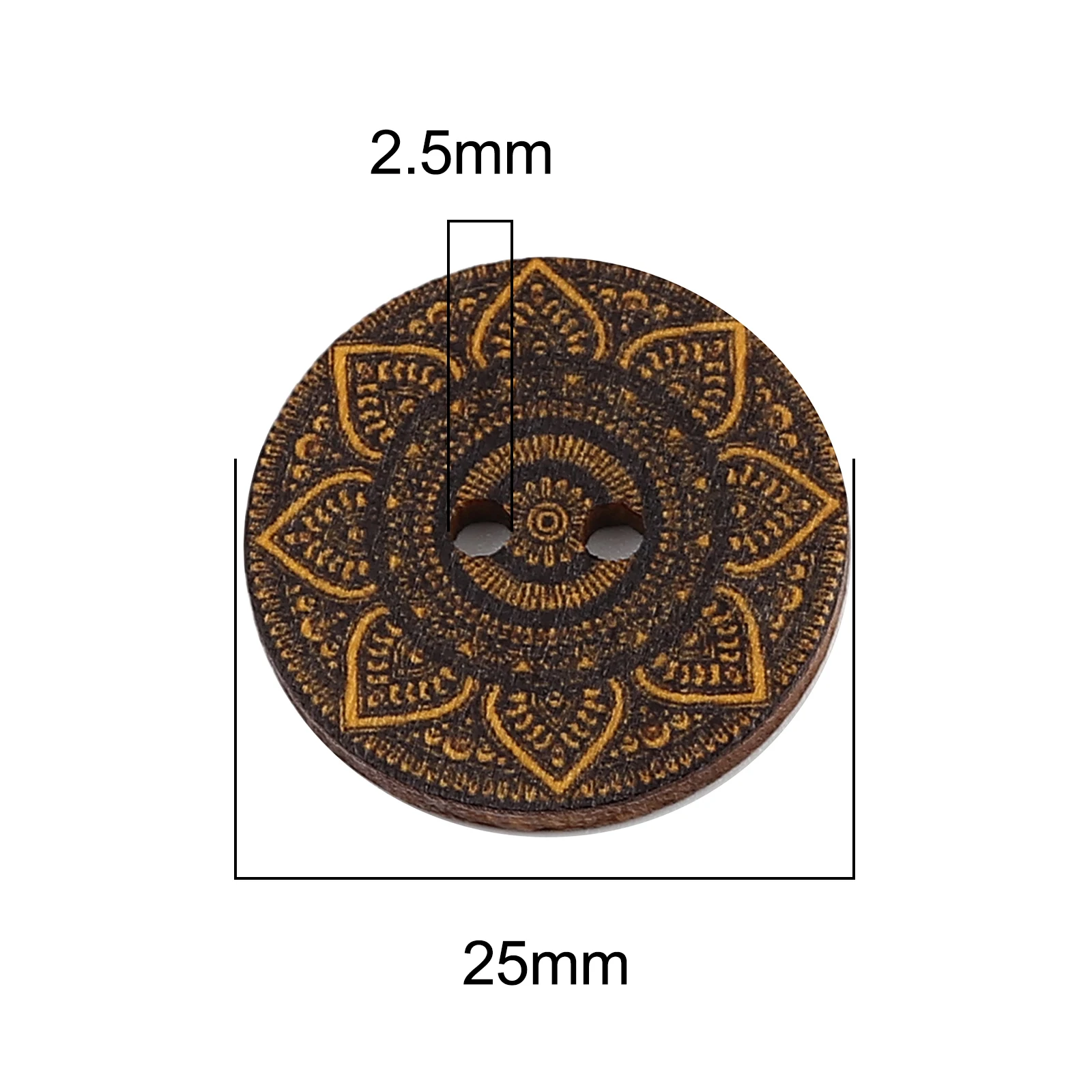 100 PCs 20mm 25mm Dia. Wood Buddhism Mandala Sewing Buttons Scrapbooking Two Holes Round Multicolor Flower  For DIY Craft Making