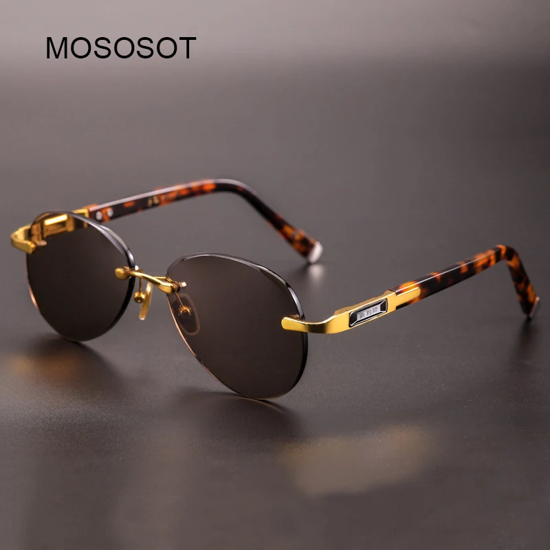 

Crystal Stone Sunglasses Man Rimless Glass Pilot Sun Glasses Women Tea Cat's Eye Mineral Lens Vintage Acetate Top Quality