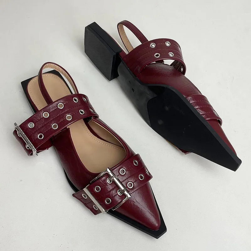 Designer Fashion Big Size 43 Footwear Women Flats Shoes Luxury Female Buckle Slingback Pointed Toe Ladies  Flat With Shoes