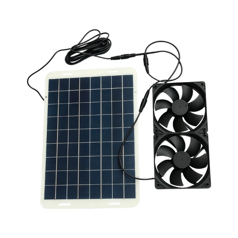 12V Solar Power Ladepanel Twin Fan Luftzirkulation für Haustierkäfige und Geräteschränke D2RD – Detail 1