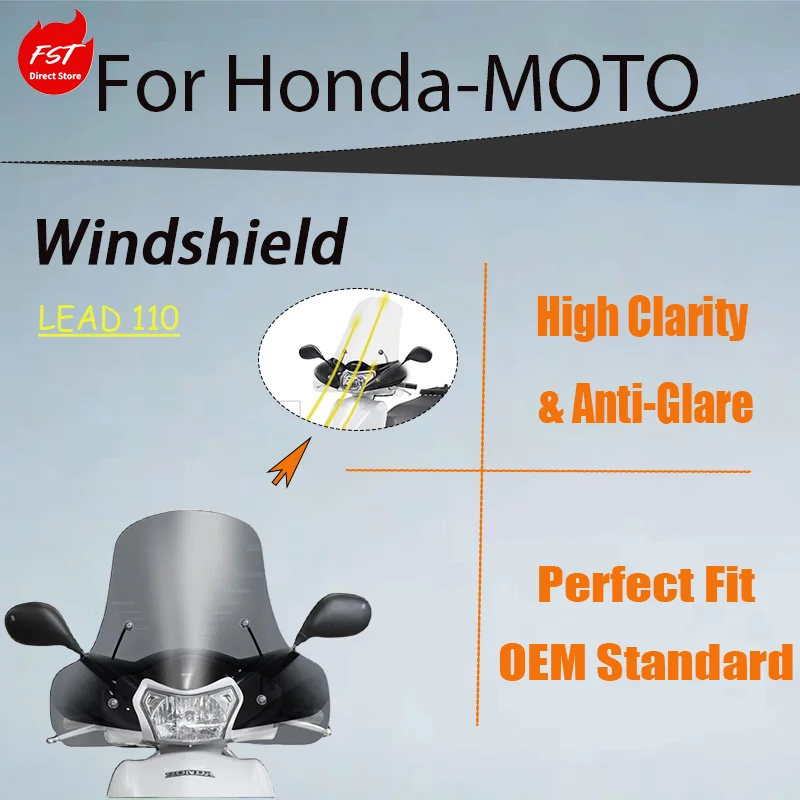 

Профессиональное увеличенное по высоте и ширине ветровое стекло для Honda E Shadow WH110 Lead 125, передний ветрозащитный экран, запчасти