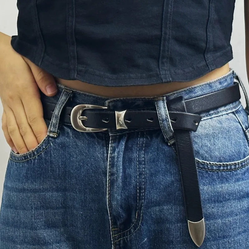 

Stylish 1.8cm Leather Waist Belt with Buckle, Retro Cowhide Belt for Women, Korean Fashion Accessory
