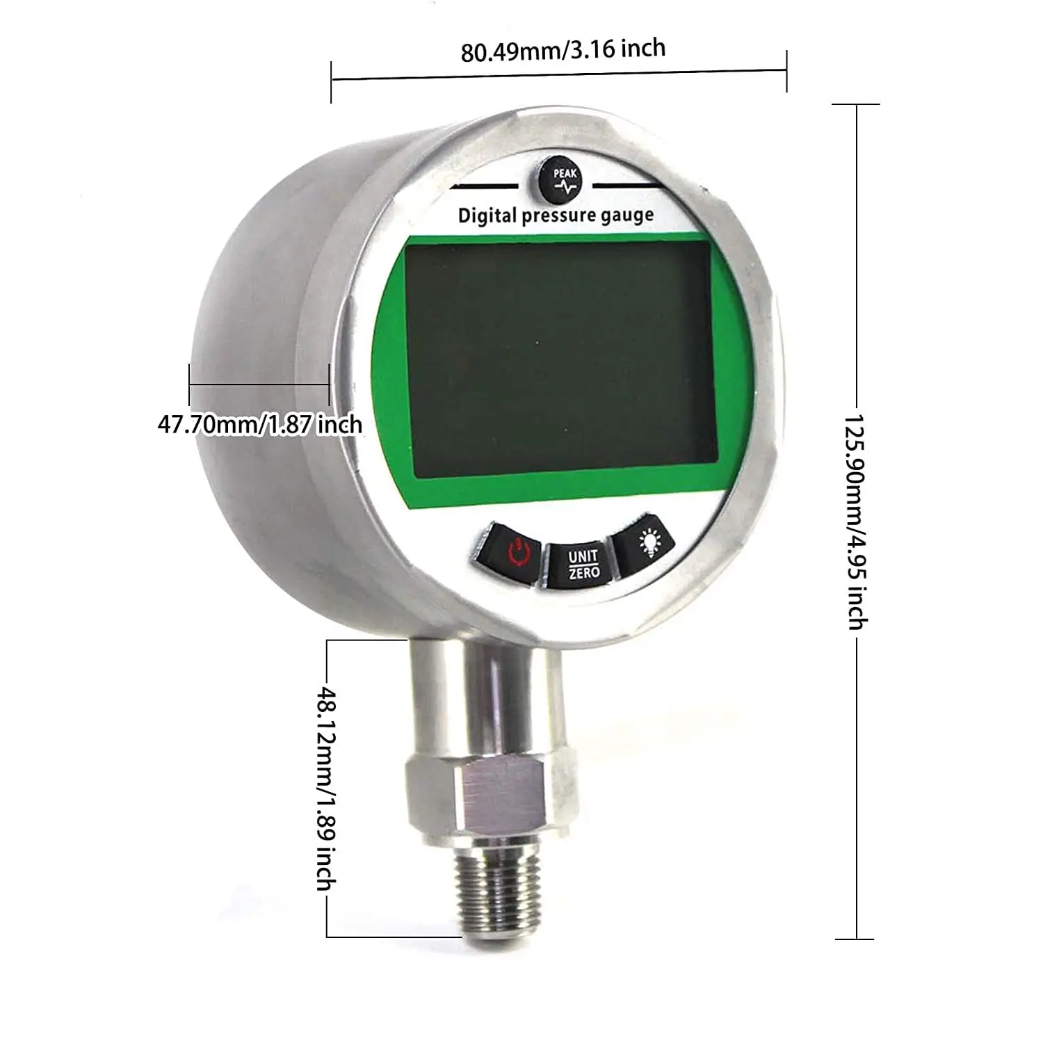 Digital Pressure Gauge -0.1-80MPA/14500PSI with G1/2 Interface 0.4% FS Accuracy Backlight Hydraulic Gas Water Pressure Gauge