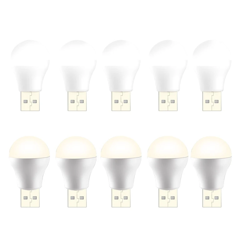 AC17-10Pcs USB Plug Lamp Mini LED Night Light Power Bank Charging USB Book Lights Round Reading Eye Protection Lamp