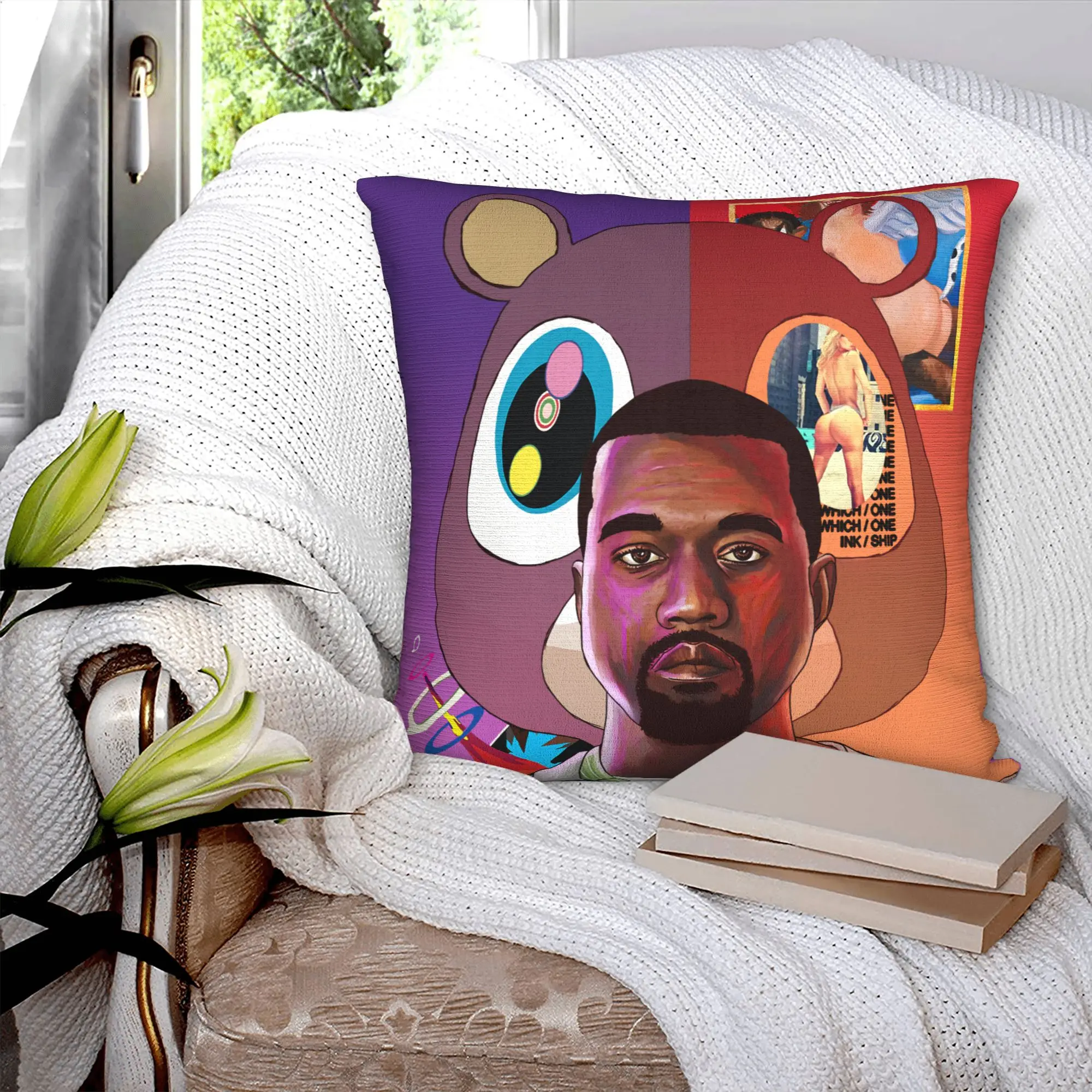 Kanye West Bear Cushion Cover 40x40cm  Velvet Cute Throw Pillow for Car Sofa