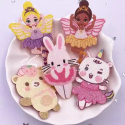 10pcs Glitter Felt Fabric Nonwovens Rainbow Girl Rabbit Bear Dancer Applique DIY Sewing Patch Supplies  Accessorie Craft