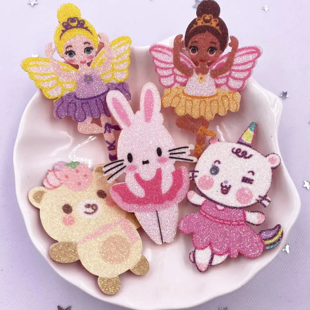 10 sztuk brokatowa tkanina filcowa włókniny tęczowa dziewczyna królik niedźwiedź tancerz aplikacja DIY naszywka materiały eksploatacyjne akcesoria Craft