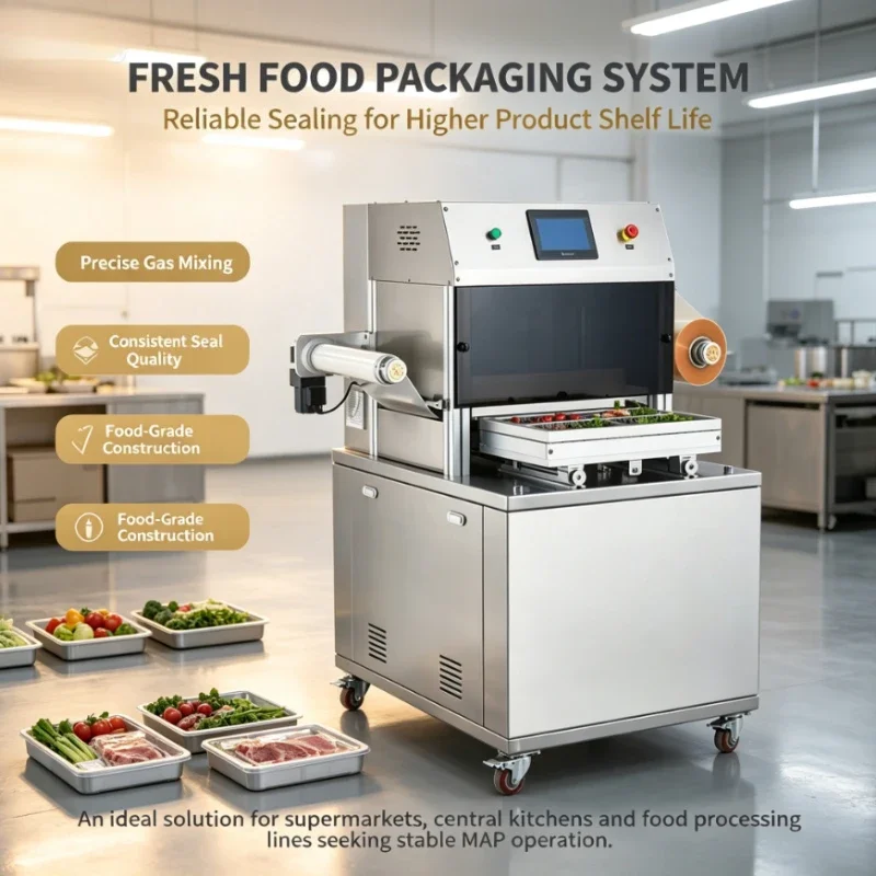 Customized Automatic Tray Sealer with VSP Function for Food Preservation Automatic Modified Atmosphere Packaging Machine