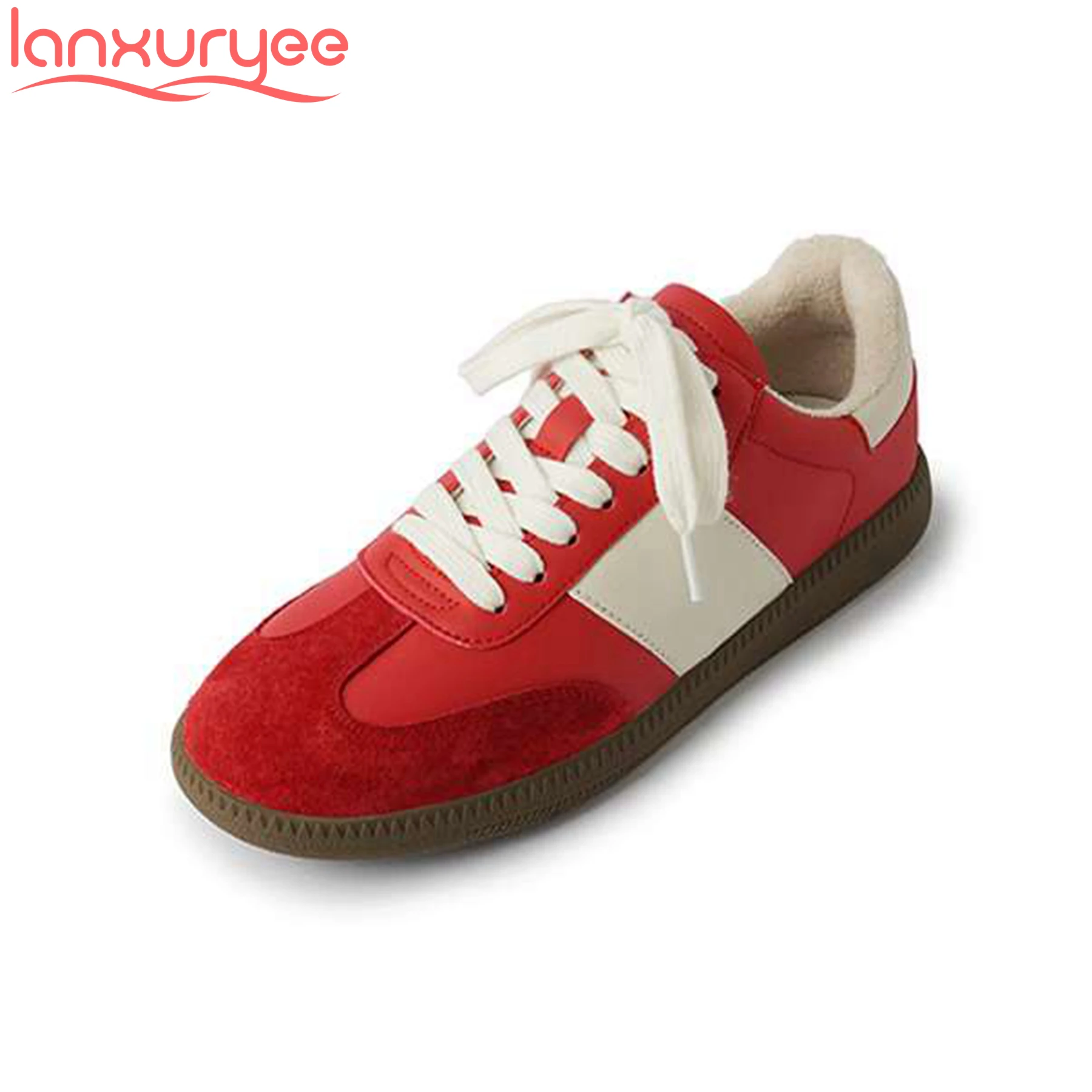 

Lanxuryee Cow Leather Lace Up Flat With Spring Casual Shoes Brand Preppy Style Fashion Sneakers School Women Vulcanized Shoes