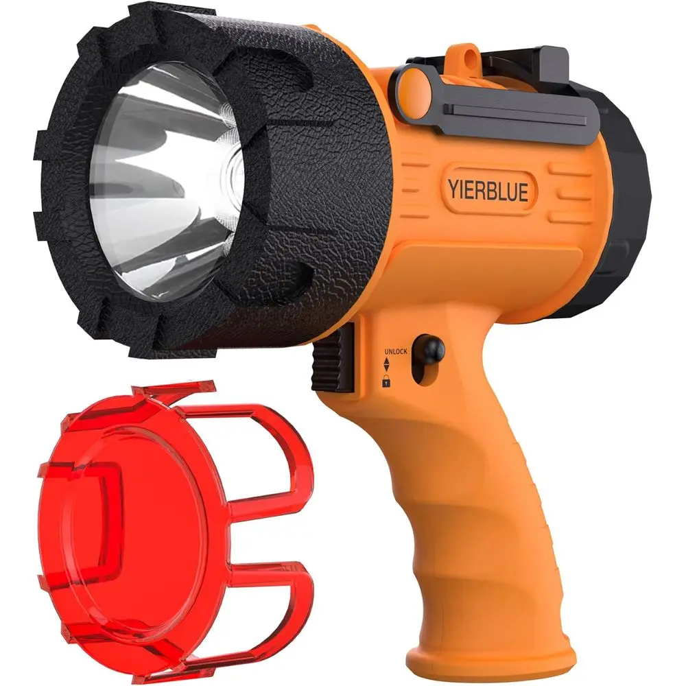

Rechargeable Spotlight, Handheld Rechargeable Flashlight 200,000 Lumens LED, IP67 Waterproof 12 Hours Running or Boating, Campin