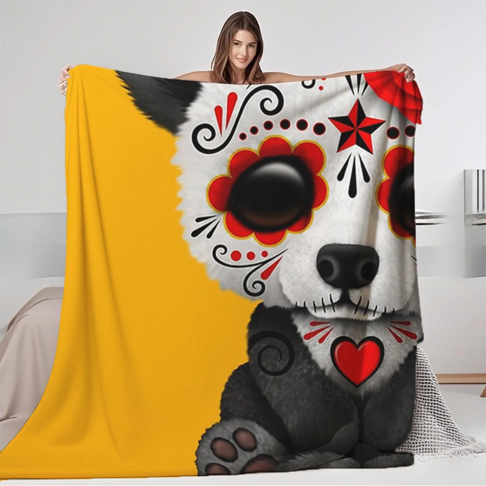 

flannel Red-Day-of-the-Dead-Sugar-Skull-Panda-on-Yellow- blankets, Fashionable and simple Collection Winter flannel