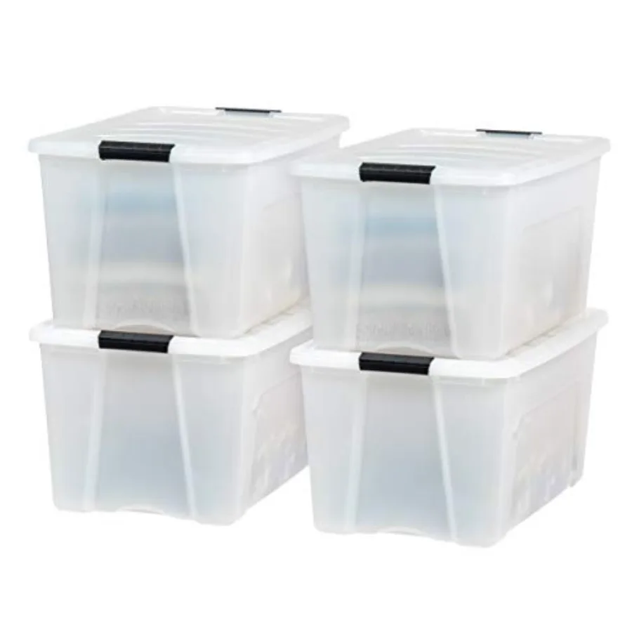 

Plastic Storage Box with Lid and Latches - - BPA-Free Discreet Organizing Solution Durable Nestable Stackable Containers Secure
