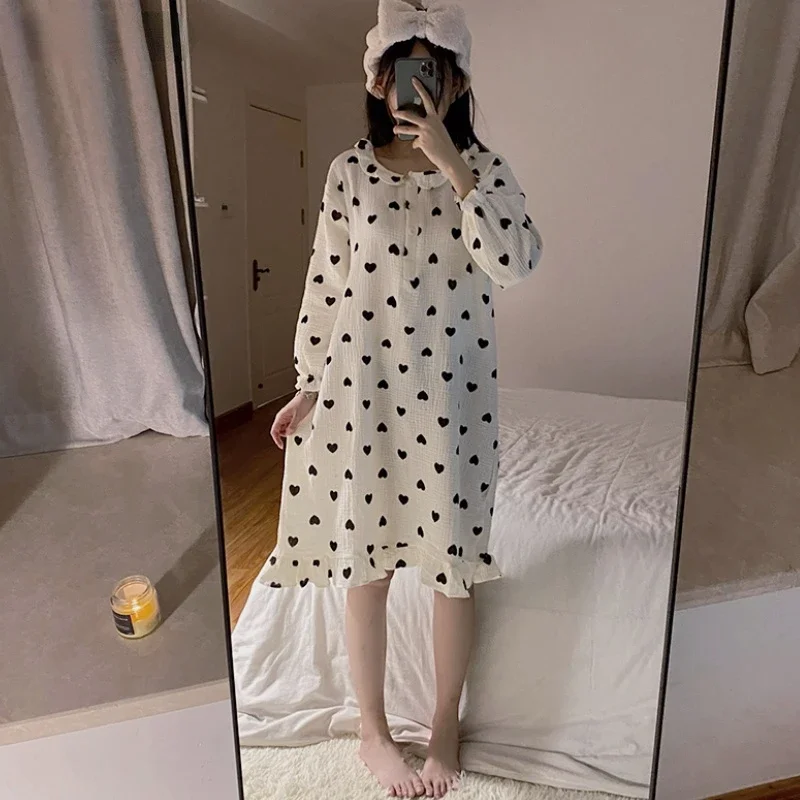 

Nightgowns Women Breathable Lovely Sweet Girls Ulzzang Print Trendy Ruffles Sleepwear Comfort New Arrival Simple Loose Ins Mujer