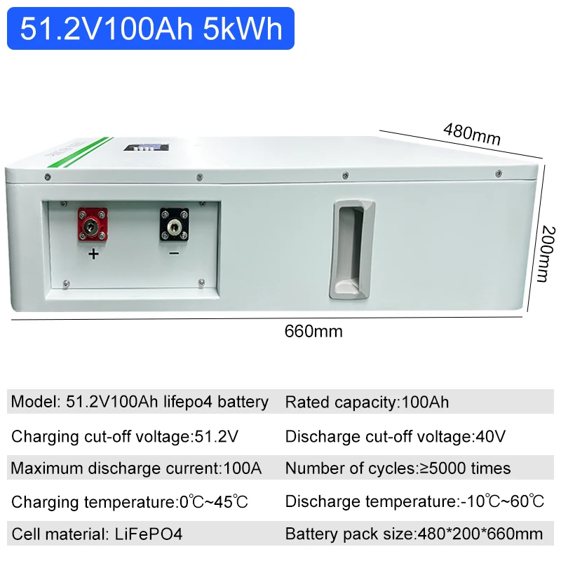 51.2V100Ah Solar Home Photovoltaic Energy Storage System Wall Mounted 48v LiFePO4 Battery 5KWH