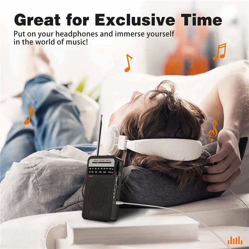 ABGI-2X AM FM ポケットラジオ、ラウドスピーカー付きトランジスタラジオ、ヘッドフォンジャック、屋内、屋外用ポータブルラジオ