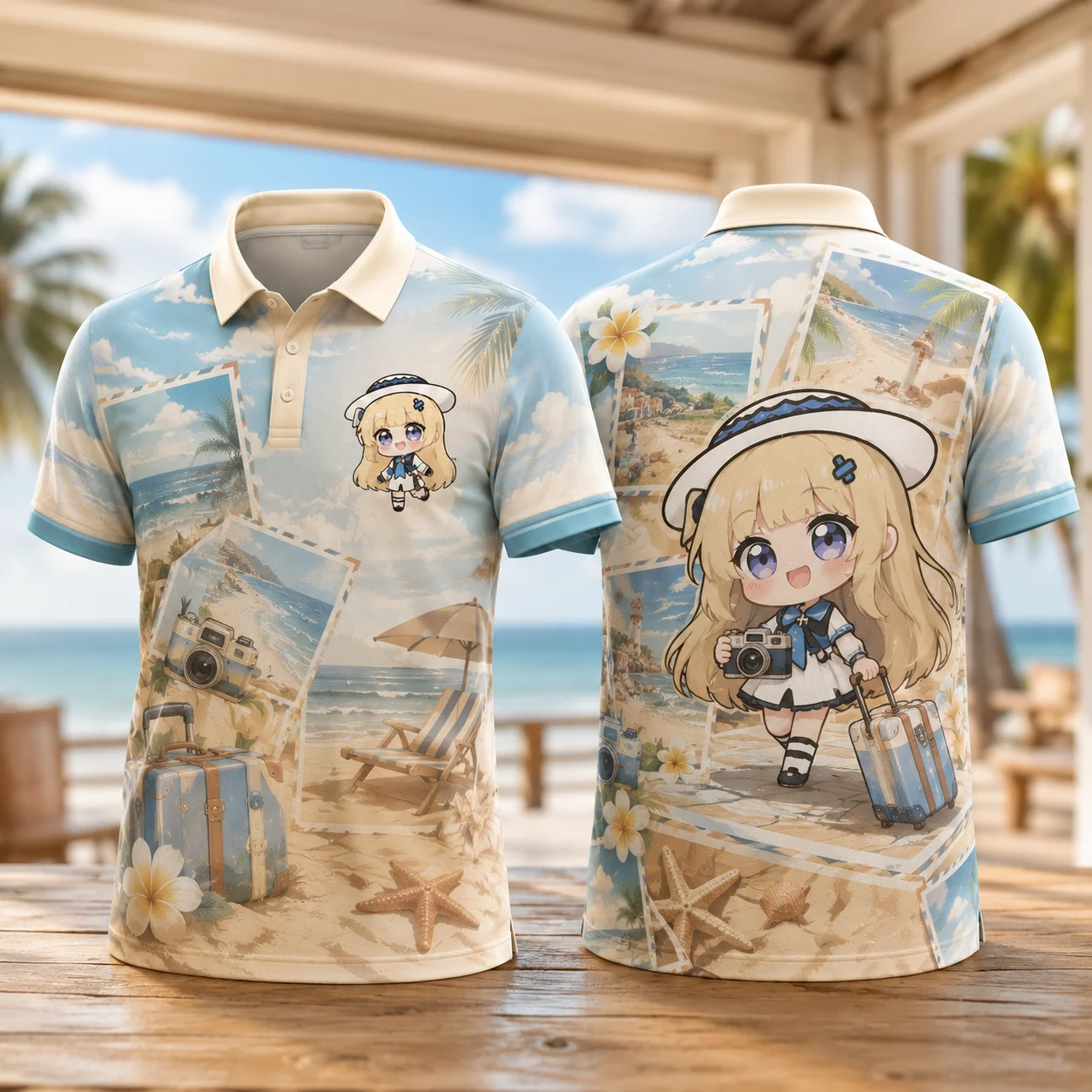 Mens Phoebe Chibi Girl Tropical Polo Shirt 3D Print Quick Dry Breathable Summer Beach Vacation Casual Golf Fashion Top
