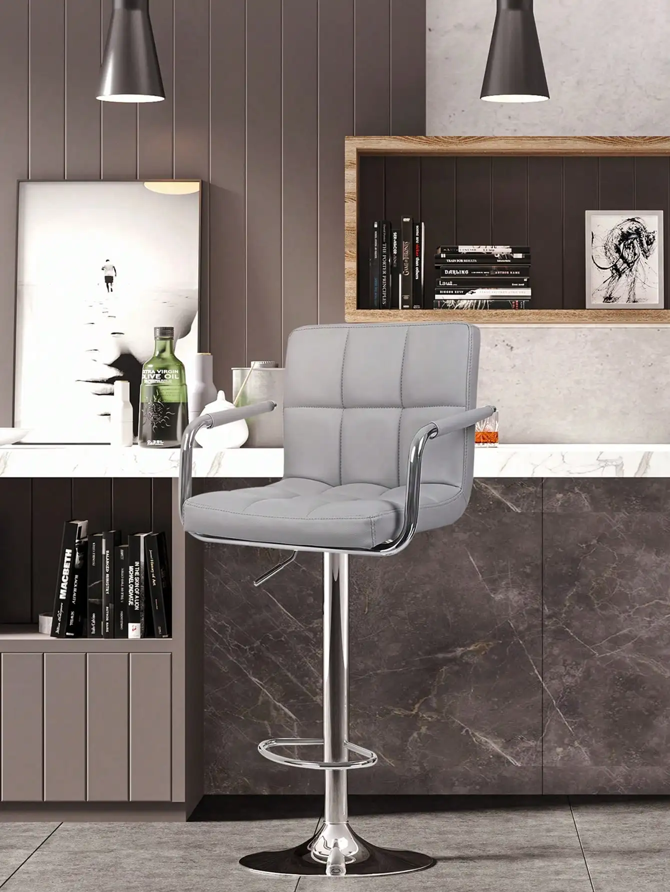 Songmics 2 x sgabelli da Bar da cucina girevoli regolabili in ecopelle con schienale nero