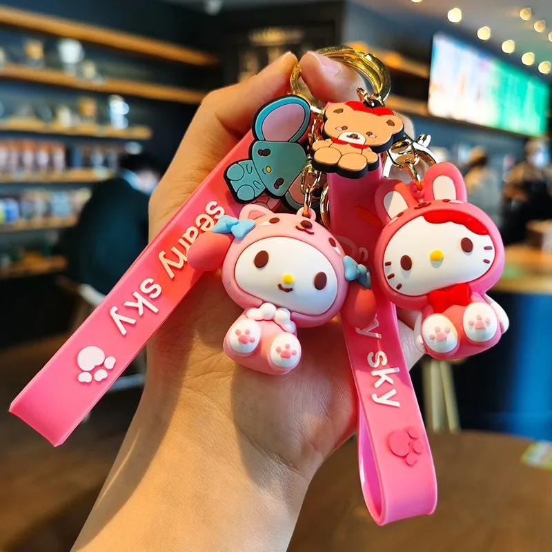 Sanrio Kuromi porte-clés PVC poupée porte-clés mignon dessin animé cannelle rouleau sac pendentif voiture sac à dos porte-clés accessoires