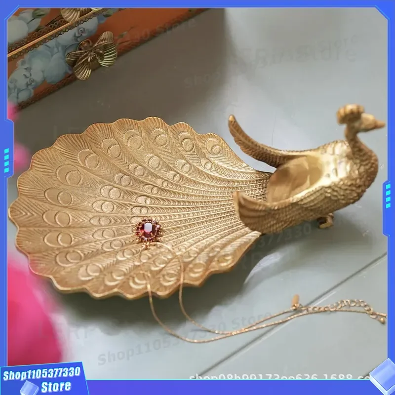 Luxury Peacock Shape Storage Plate for Entrance Key Tray Living Room Desktop Decor Dried Fruit Jewelry Dish High End Home