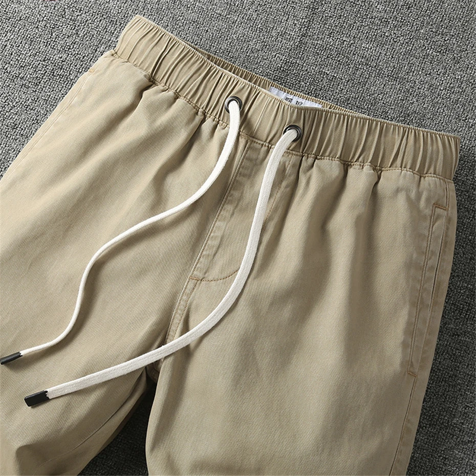 Straight Pants Men Solid Color Sweatpants Fashion Casual Elastic Waist Cargo Pants Male Trousers Grey Khaki