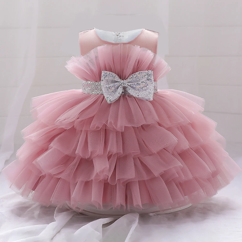 Toddler Sequin Party Baby Girl Dresses Tulle Bow Wedding 1st Birthday Baptism Princess Dress for Kids Wedding Prom Gown 2-8 Yrs