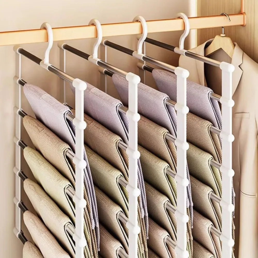 Multi Functional Pants Rack, Cloud Ladder Folding, Stainless Steel Pants Hanging Clip, Multi-layer Seamless Storage Rack