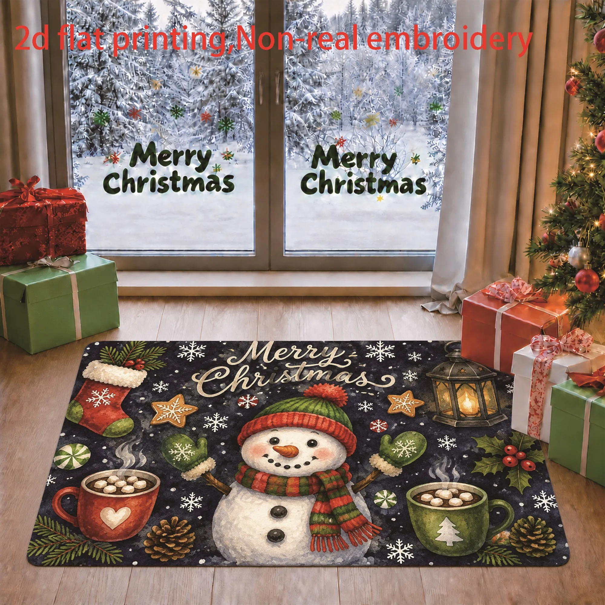 Christmas Three Gnome Character Floor Rug Cream Background Doormat Holiday Decor Printed Mat for Front Door Living Space
