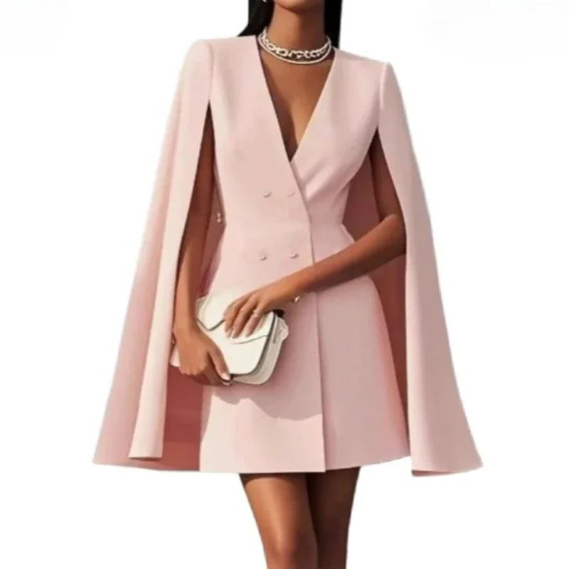 

Европейская и американская женская одежда, новая осенняя двубортная шаль, накидка, однотонный костюм, платье, темпераментные куртки