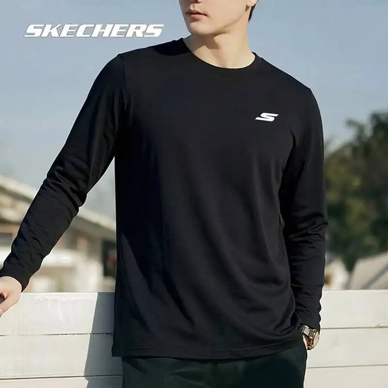 

Мужская базовая футболка Skechers с круглым вырезом и длинными рукавами P225M28703K8, мягкий дышащий спортивный топ, новейшая модель