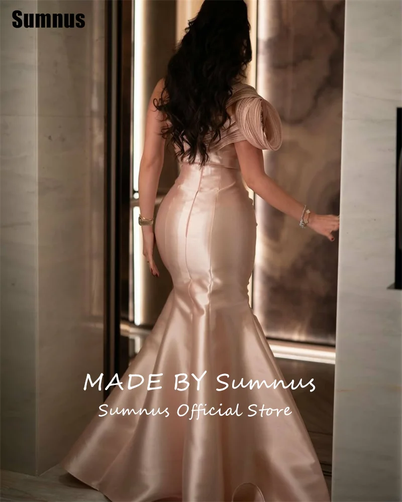 Sumnus semplici abiti da sera a sirena con spalle scoperte pieghe lunghezza del pavimento abiti da cerimonia convenzionali فساتmaveraPersonalizzato