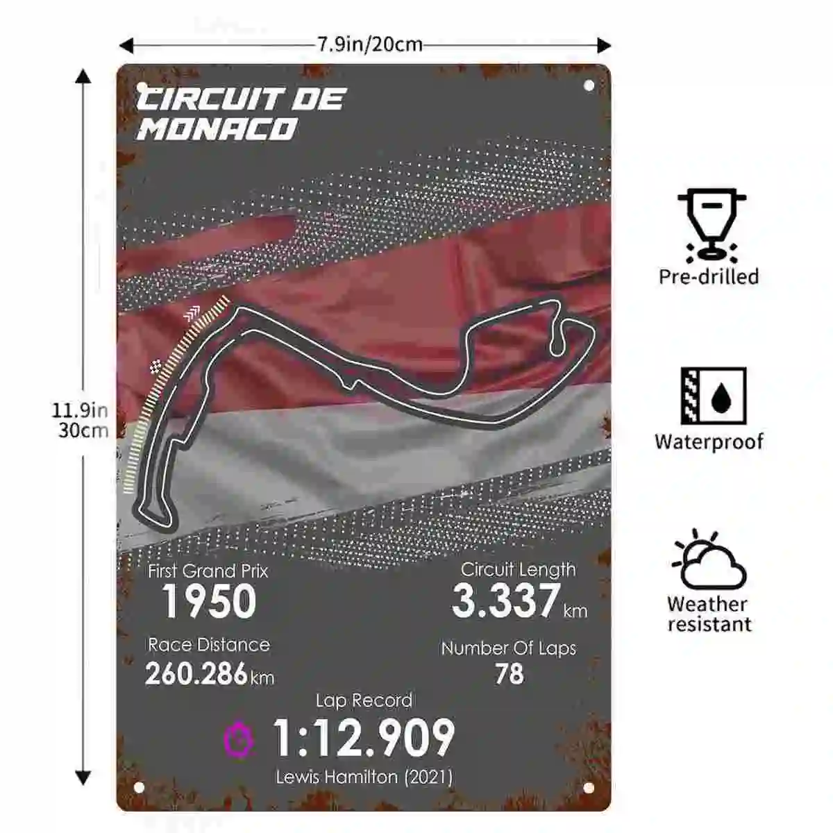 2D FLAT 1pc Circuit De Monaco Grand Prix Racing Track Wall Sign Decoration for Home Garage Bedroom Office And Shop