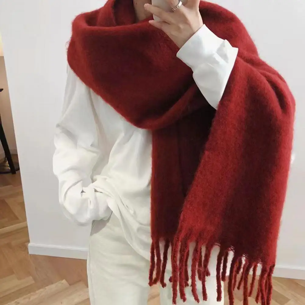 Women Long Shawl Tassel Decoration Scarf Stylish Women\'s Winter Scarf Soft Cashmere Feel Cozy Neck Windproof for Cold