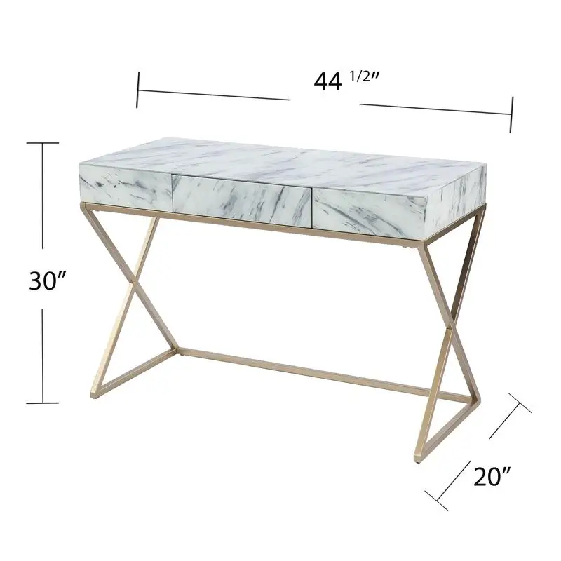 Faux Marble Writing Desk with Storage Solutions for Home Office Use