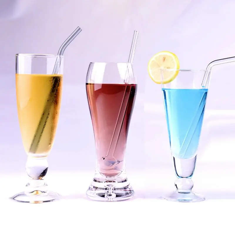 8mm Glass Straws Reusable Drinking Straw  Bent Straws for Smoothies Milkshakes Juice Tea Cocktail Heat Resistant 18cm