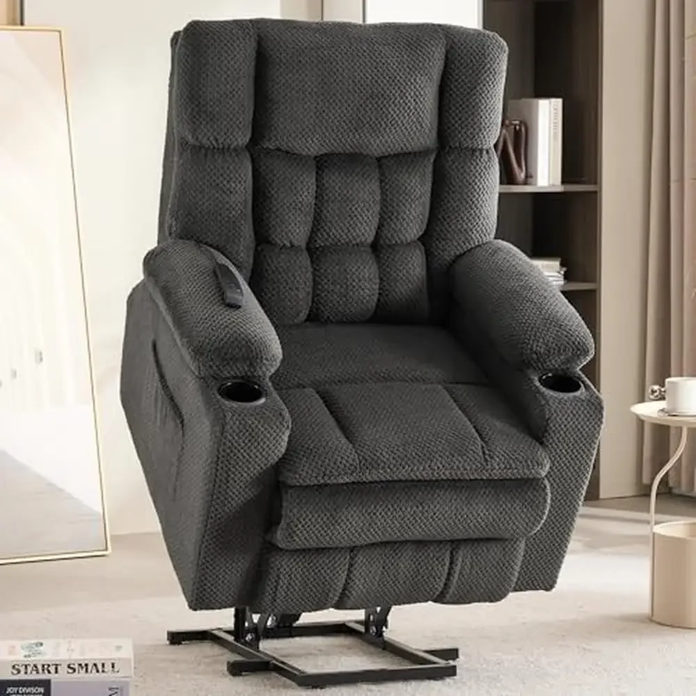 Lift Recliner Chair Vibration Massage Heating Ergonomic Lounge Cup Holders USB Charging Metal Frame Velvet 108lbs