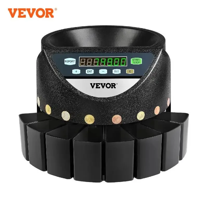 VEVOR 300 Coins/Min Euro Coin Sorter Counter Professional Electric Automatic Machine LED Display for School Shop Bank Commercial