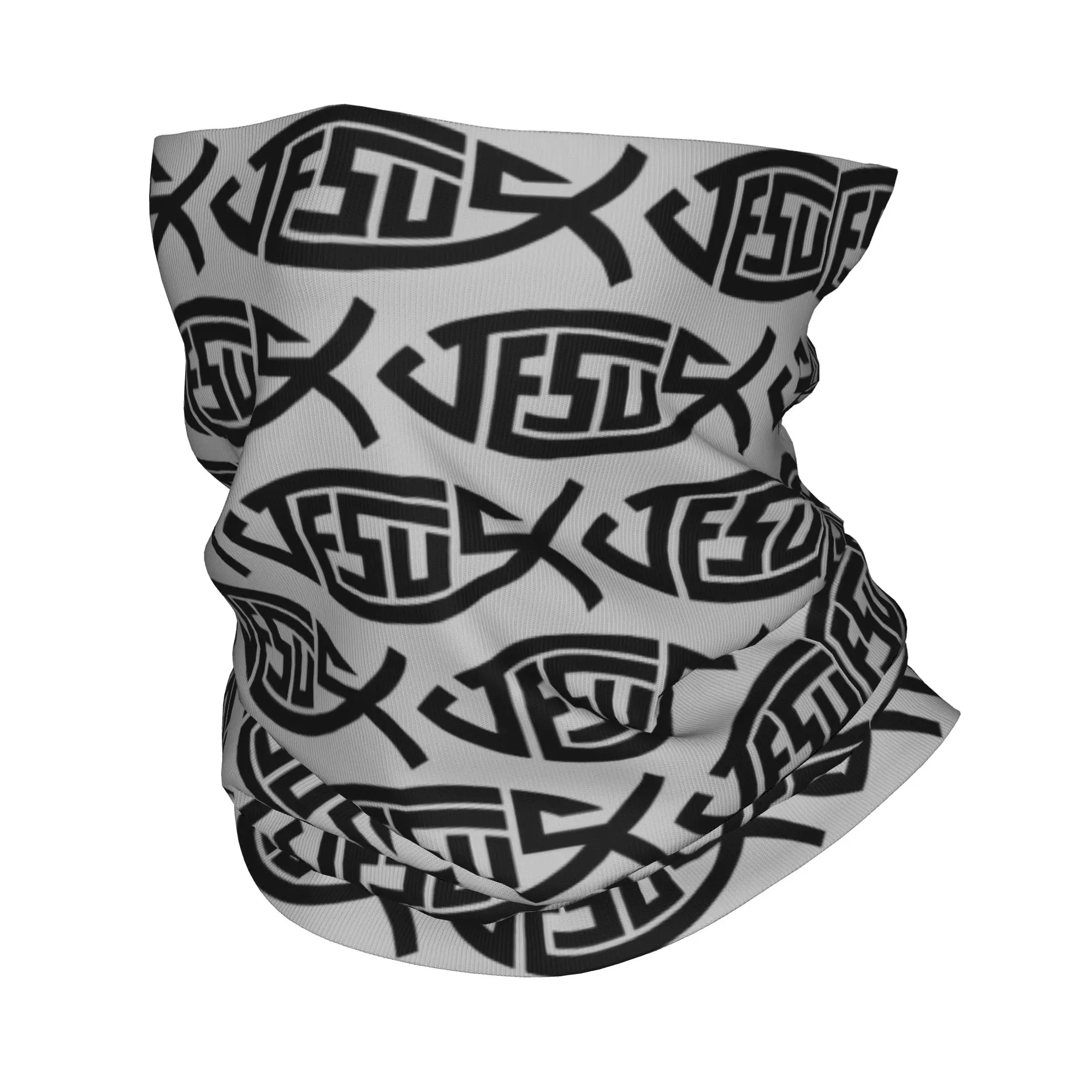 Benutzerdefiniertes Jesus-Fisch-Ichthys-Symbol-Bandana, Winter-Halswärmer, winddichter Wickel-Gesichtsschal zum Wandern, christliches Gamaschen-Stirnband