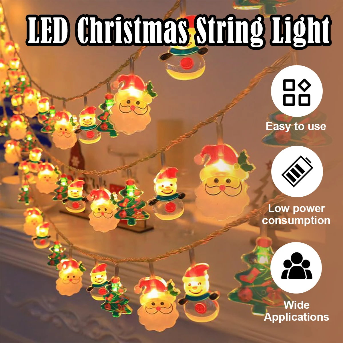 1.5M Christmas LED String Lights Snowmen Garden Colorful Decorations Light Battery Powered Warm Decoration White Lighting Santa